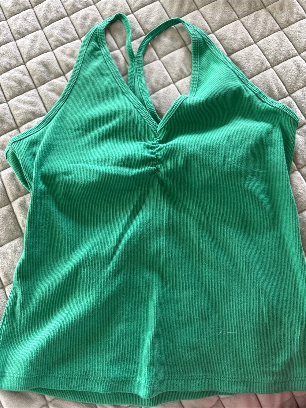 NWOT Old Navy Bright Green Ribbed V-Neck Tank with Center Ruching